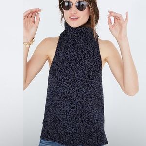 Madewell Navy-Black Marled Sleeveless Turtleneck Sweater